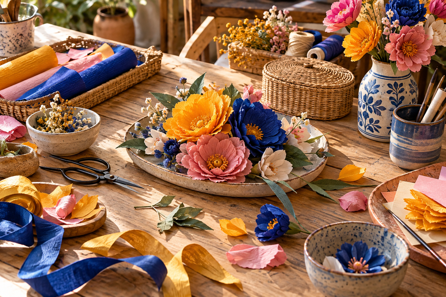 Colourful handcrafted paper flowers